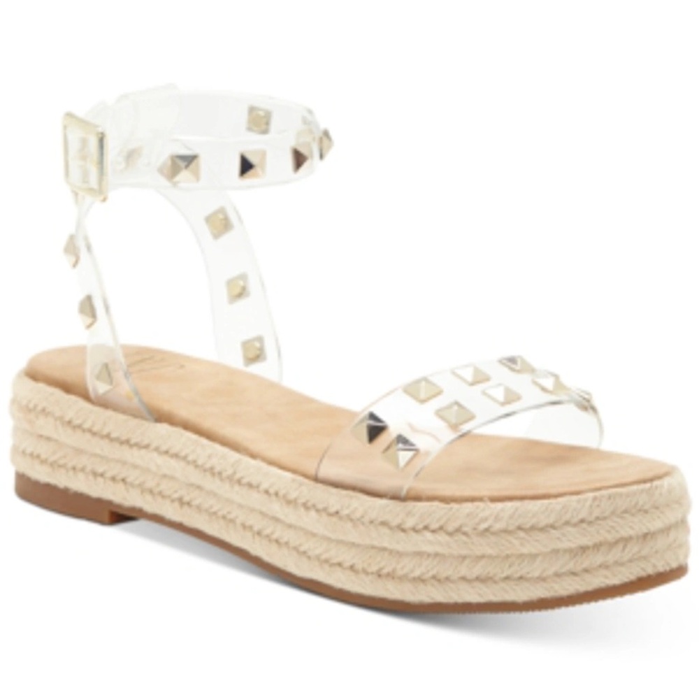 Women's Clear Studded Espadrille Sandals